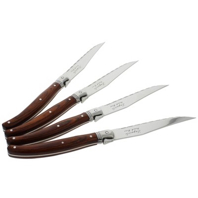 4pk Stainless Steel Laguiole Pakkawood Steak Knives Brown - French Home