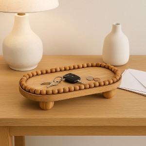 Elevated Wood Tray with Round Ball Feet for Centerpiece Table Decoration - Home Accent Perfect as Trinket, Jewelry, or Bathroom Vanity Tray - 4" Brown - 1 of 4