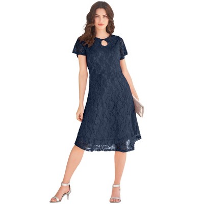 Roaman's Women's Plus Size Keyhole Lace Dress