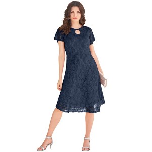 Roaman's Women's Plus Size Keyhole Lace Dress - 1 of 4