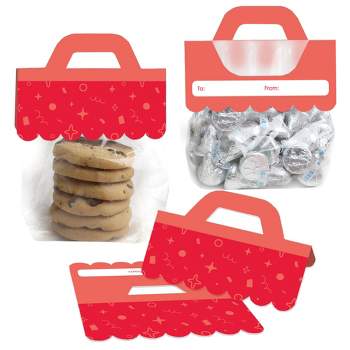 Big Dot of Happiness Red Confetti Stars - DIY Simple Party Clear Goodie Favor Bag Labels - Candy Bags with Toppers - Set of 24