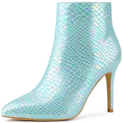 Perphy Women's Snakeskin Printed Pointed Toe Stiletto Heel Ankle Boots