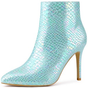 Perphy Women's Snakeskin Printed Pointed Toe Stiletto Heel Ankle Boots - 1 of 3