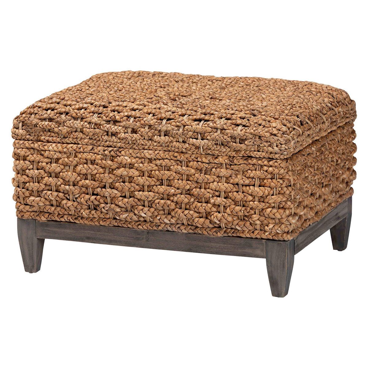bali & pari Bailey Seagrass Square Storage Ottoman with Lift-Top Lid Natural Brown/Espresso Brown