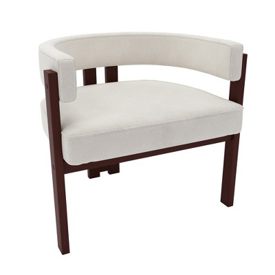 Vynxaria Beige Modern Teddy Upholstered Barrel Accent Chairs - Set of 2