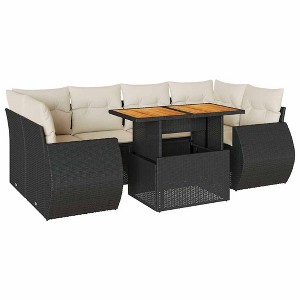 vidaXL 7 Piece Patio Sofa Set with Cushions Black and Cream Poly Rattan - With Storage - 1 of 4