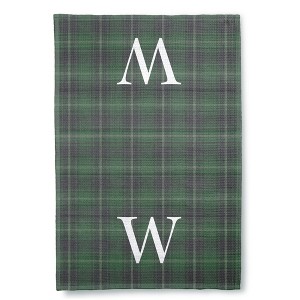 Personalization Mall Christmas Plaid Waffle Weave Kitchen Towel, Green Plaid - 1 of 4