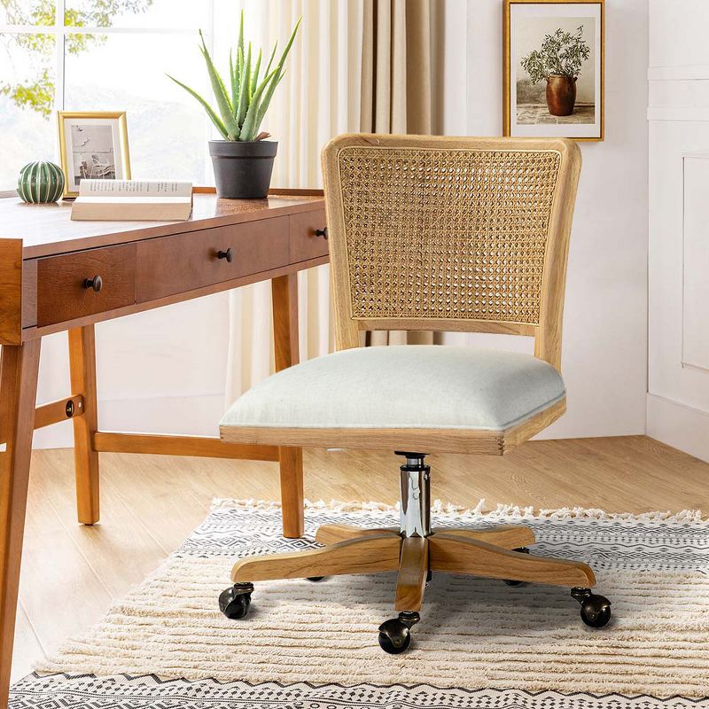 Crisolina Swivel Height-adjustable Office Task Chair with Rattan Back | Karat Home-Linen, 3 of 12