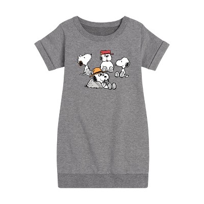 - Peanuts - Snoopy Siblings Graphic Short Sleeve Fleece Dress