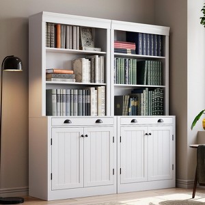 71" Tall White Bookshelf with Drawer and Doors, 5-Tier Wood Bookcase with Adjustable Shelf, Storage Cabinet for Living Room, Home Office - 1 of 4