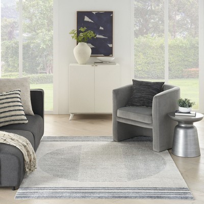 Scandinavian Charm Blue Stripe Washable 5' x 7' Wool Blend Rug