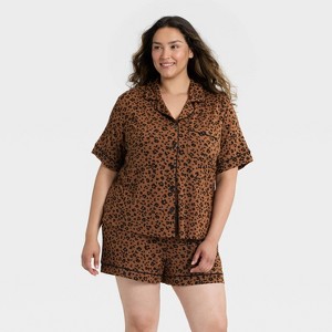 Women's Cloud Knit Short Sleeve Notch Collar Shirt and Shorts Pajama Set - Auden™ - 1 of 3