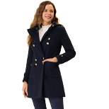Allegra K Women's Stand Collar Double Breasted Hoodie Outerwear Winter Coat