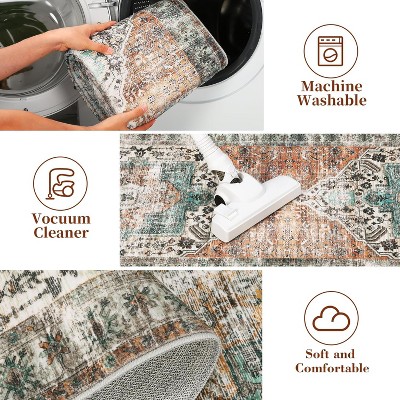 Area Rug Machine Washable Distressed Soft Non Slip Non Shedding Carpet Low Pile Throw Accent Rug for Bedroom Living Room