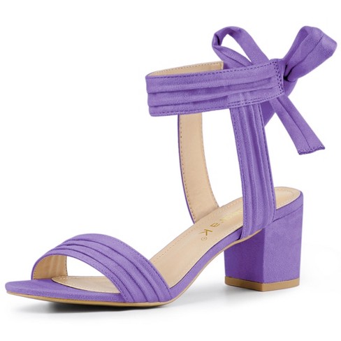 Allegra K Women's Open Toe Ankle Tie Back Block Heels Sandals Purple 9.5