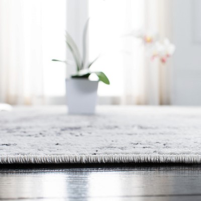 Ivory and Grey Abstract Reversible Synthetic Runner Rug