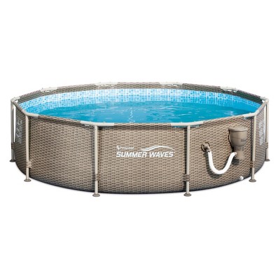 Summer Waves 10ft x 30in Frame Swimming Pool with Exterior Wicker Print, Tan