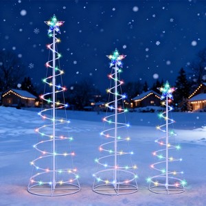 Joyfy 3 Packs Christmas Spiral Tree Yard Light Outdoor Decoration, 220 LED Lights with Stakes for Xmas Party Indoor Outdoor Garden Holiday Decoration - 1 of 4