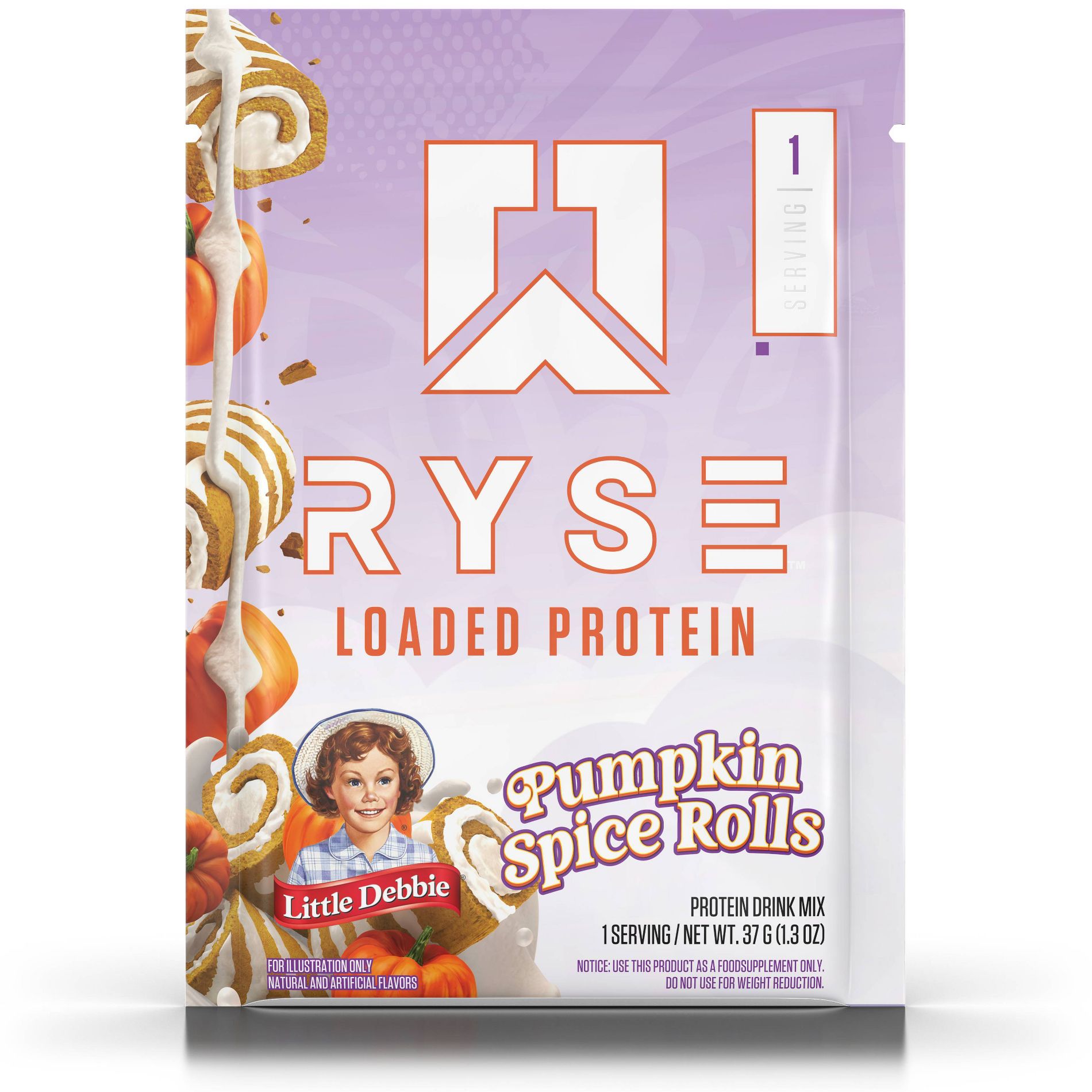 RYSE Loaded Protein Little Debbie Pumpkin Spice Roll Powder - Whey - 25g Protein - Single Serving