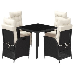 vidaXL Patio Dining Set with Cushions Outdoor Garden Furniture Poly Rattan - Black and Cream 35.4" Table Length 4 Piece - 1 of 4