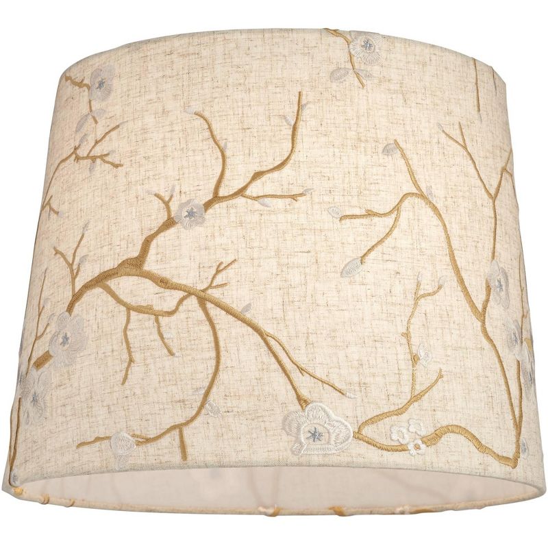 Springcrest Beige Plum Flower Embroidery Medium Drum Lamp Shade 12" Top x 14" Bottom x 11" Slant (Spider) Replacement with Harp and Finial, 3 of 7