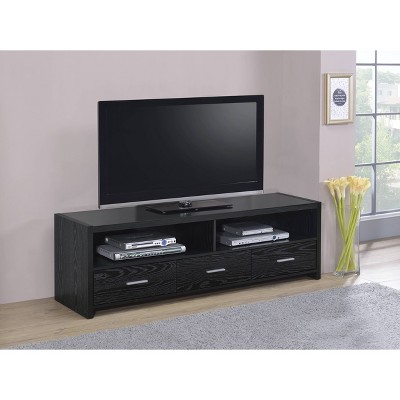 Modern Black Oak TV Console with Silver Hardware
