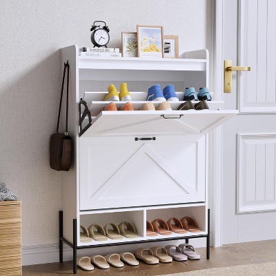 Shoe Cabinet w/ 2 Flip-Up Drawers Entryway Shoe Storage Cabinet