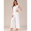 Allegra K Women's Elegant V Neck Mesh Long Sleeve Loose Wide Leg Party Jumpsuits - 2 of 4
