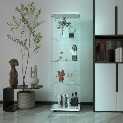 Multi-Purpose Tempered Glass Cabinet with Bluetooth LED Lighting, Lock, and Casters for Easy Mobility – Ideal for Living Spaces and Offices