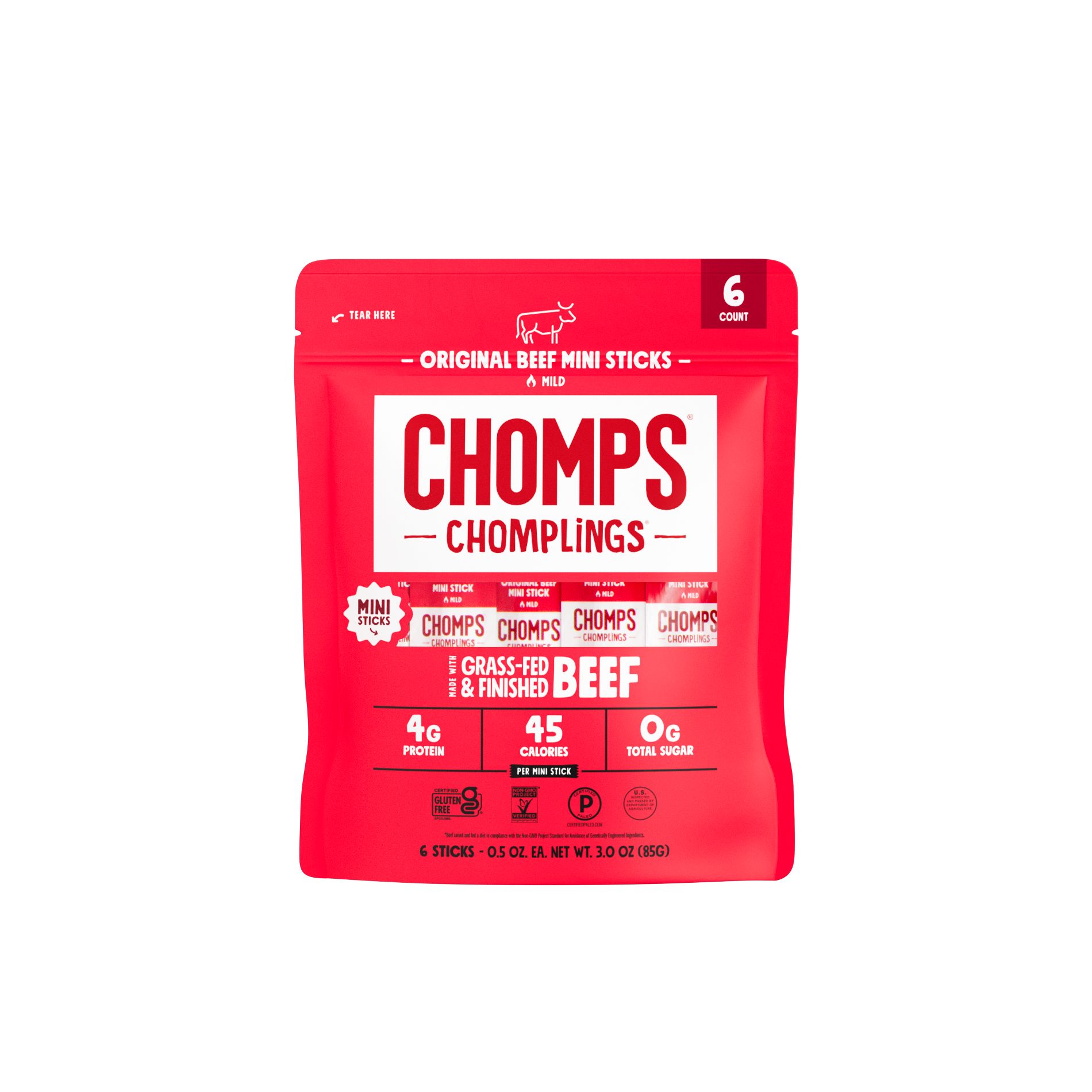 Chomps Chomplings Original Beef Mini Sticks - 3oz/6ct