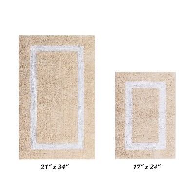 Hotel Bath Rug 100% Premium Cotton Tufted Weave Two Tone Reversible 2 Piece Bathroom Rug Set, Super Soft & Water Absorbent, Machine Washable Bathmat