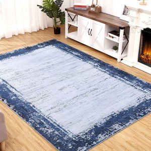 9x12 Modern Bordered Area Rug - Washable, Low Pile & Soft for Living Room & Bedroom - 1 of 4