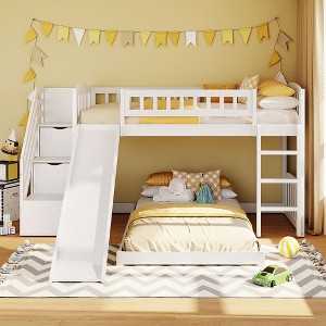 Twin over Twin Bunk Bed with Stairway, 2 Drawers, Slide & Ladder - ModernLuxe - 1 of 4