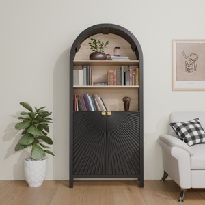 61" Tall 5-Tier Arched Bookshelf Cabinet with Doors,Wood Bookcase with Storage Shelves for Living Room,Bedroom,Office - Baofuwish - 1 of 4