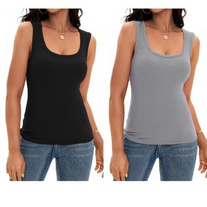 ATHLECHIC Women's Scoop Neck Ribbed Wide Strap Sleeveless Workout Basic Sport Tank Tops 2 Packs - 1 of 4