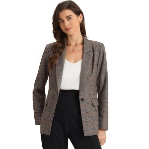INSPIRE CHIC Women's Notched Lapel One Button Boyfriend Plaid Suit Blazer - 1 of 4