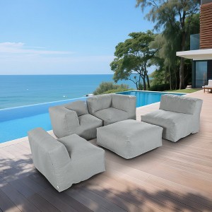 Evita 5 PCS Outdoor Furniture Sectional Conversation Set- Combination of 2Middle 2Corner 1Ottoman/Coffee - 1 of 4