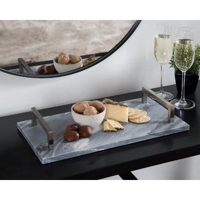 Elegant Gray Marble Rectangular Decorative Tray with Nickel Handles