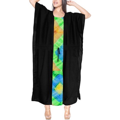 LA LEELA Women's House Daily Routine Evening Wear Vacation Casual Dailywear Holiday Loungewear Oversize Caftan Long Boho Sleepwear 2X-3X Black, Solid