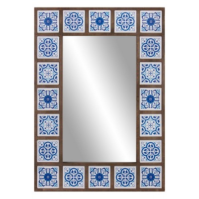 28" x 38" Moroccan Tile Framed Decorative Wall Mirror Wood/White/Indigo - Patton Wall Decor