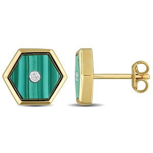 EVERLY JEWELRY | Yellow Plated Sterling Silver 4 CT TGW Malachite and Diamond Accent Hexagon Stud Earrings - 1 of 4