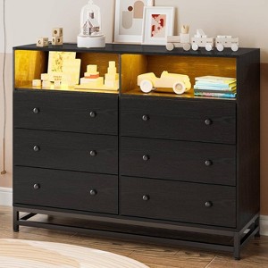 Zstar 47.2 In 6 Drawer Dresser for Bedroom with LED Lights & Charging Station - 1 of 4
