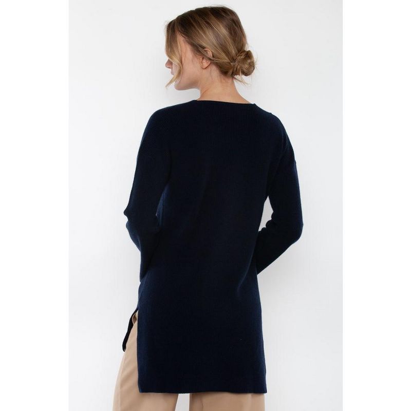 JENNIE LIU Women's 100% Pure Cashmere Long Sleeve Ribbed Tunic Sweater, 2 of 6