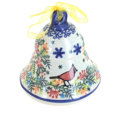 Blue Rose Polish Pottery Winter Cardinal Large Bell