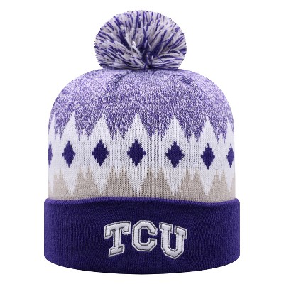 NCAA TCU Horned Frogs Men's Jagged Knit Cuffed Beanie with Pom