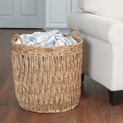 Tall Round Natural Wicker Storage Basket with Handles