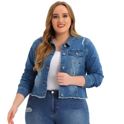 Agnes Orinda Women's Plus Size Classic Denim Long Sleeve with Pockets Fashion Jean Jackets
