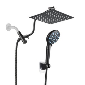 Cobbe Adjustable 8" High Pressure Dual Shower Head with 9-Spray Handheld Shower - 1 of 4