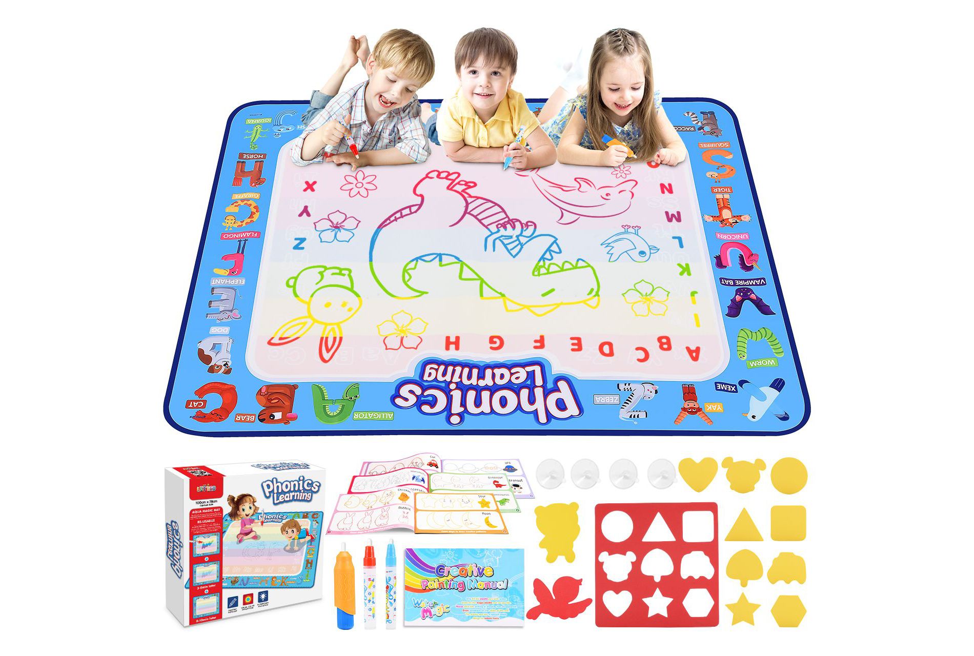 FUNFORFUN Writing Water Doodle Mat, Learning Toys for Toddlers,Gifts for 3 4 5 6 Years Old Boys, Writing Mat Toys Ages 3 4 5,Learning Toys