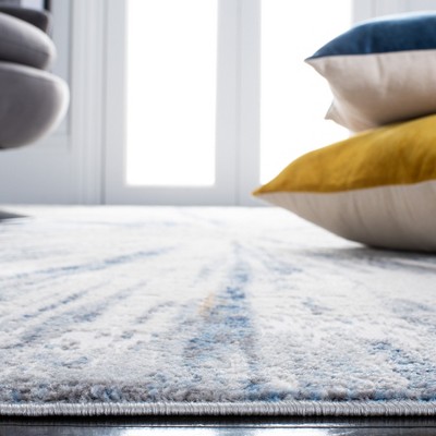 Gray and Blue Abstract Flat Woven Runner Rug